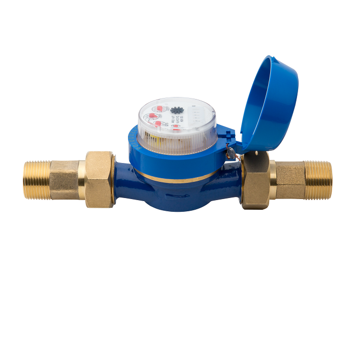 Hunter HC flow meter for irrigation monitoring side view .75 inch brass inlet