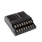 Black electronic module with multiple connectors on a white background