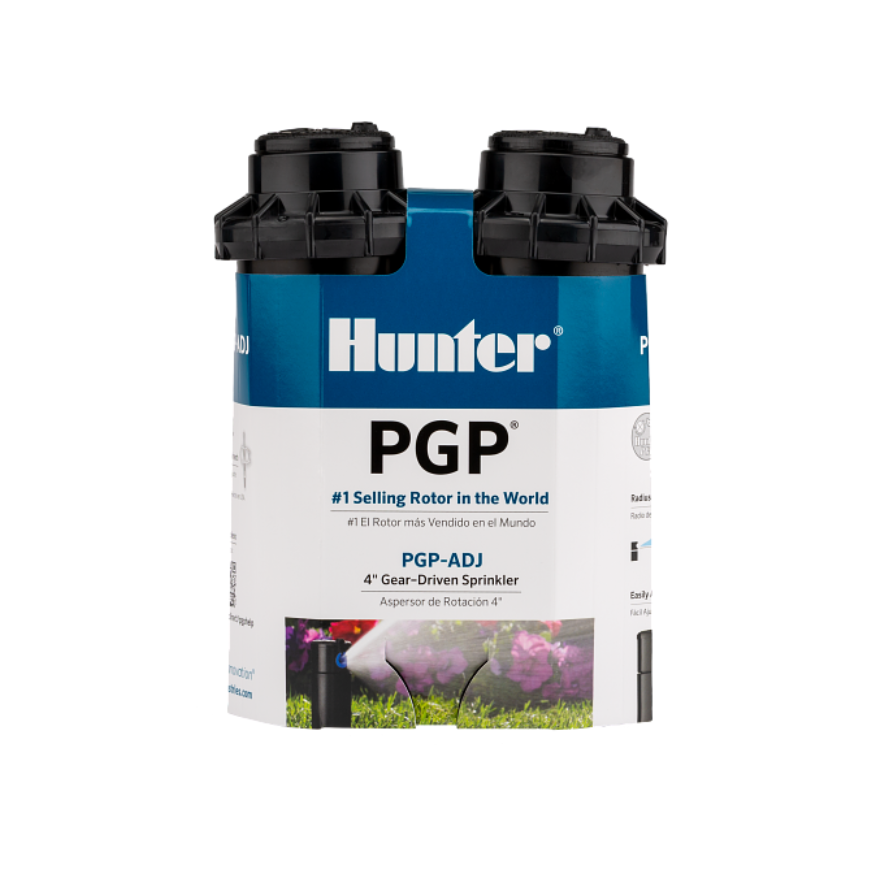 Hunter PGP adjustable rotor sprinkler arc adjustment view 2-pack retail packaging