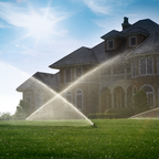 Hunter PGP Ultra adjustable rotor sprinkler arc adjustment feature highlight in use on large lawn