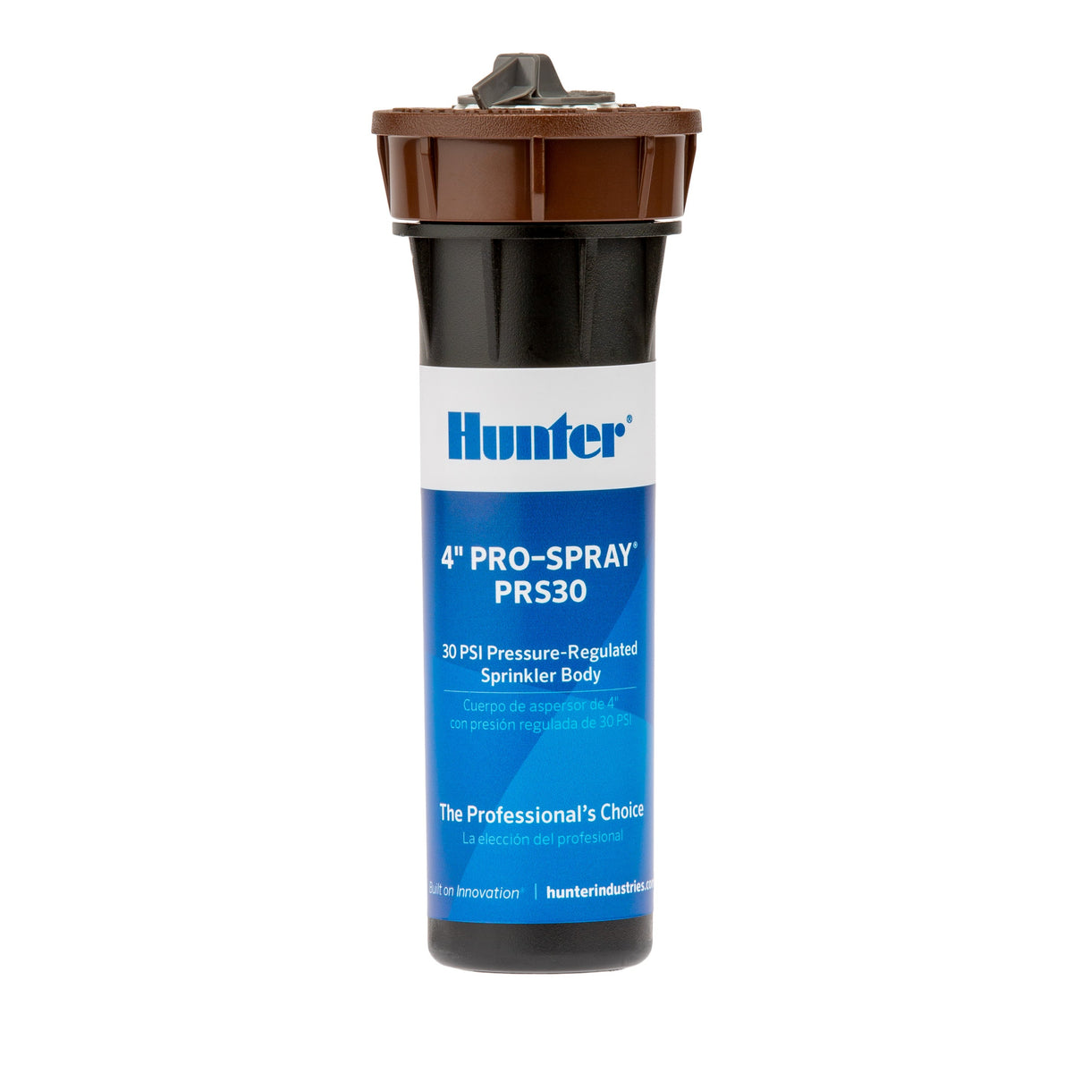 A Hunter 4" Pro-Spray PRS30 irrigation sprinkler body on a solid white background.