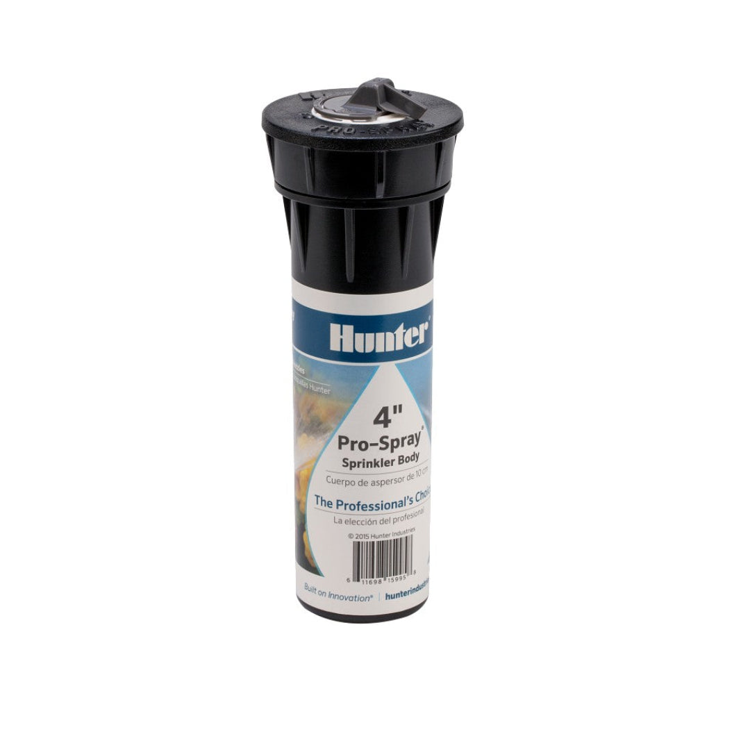 Hunter Pro-Spray 4-inch pop-up adjustable sprinkler body white background front side view
