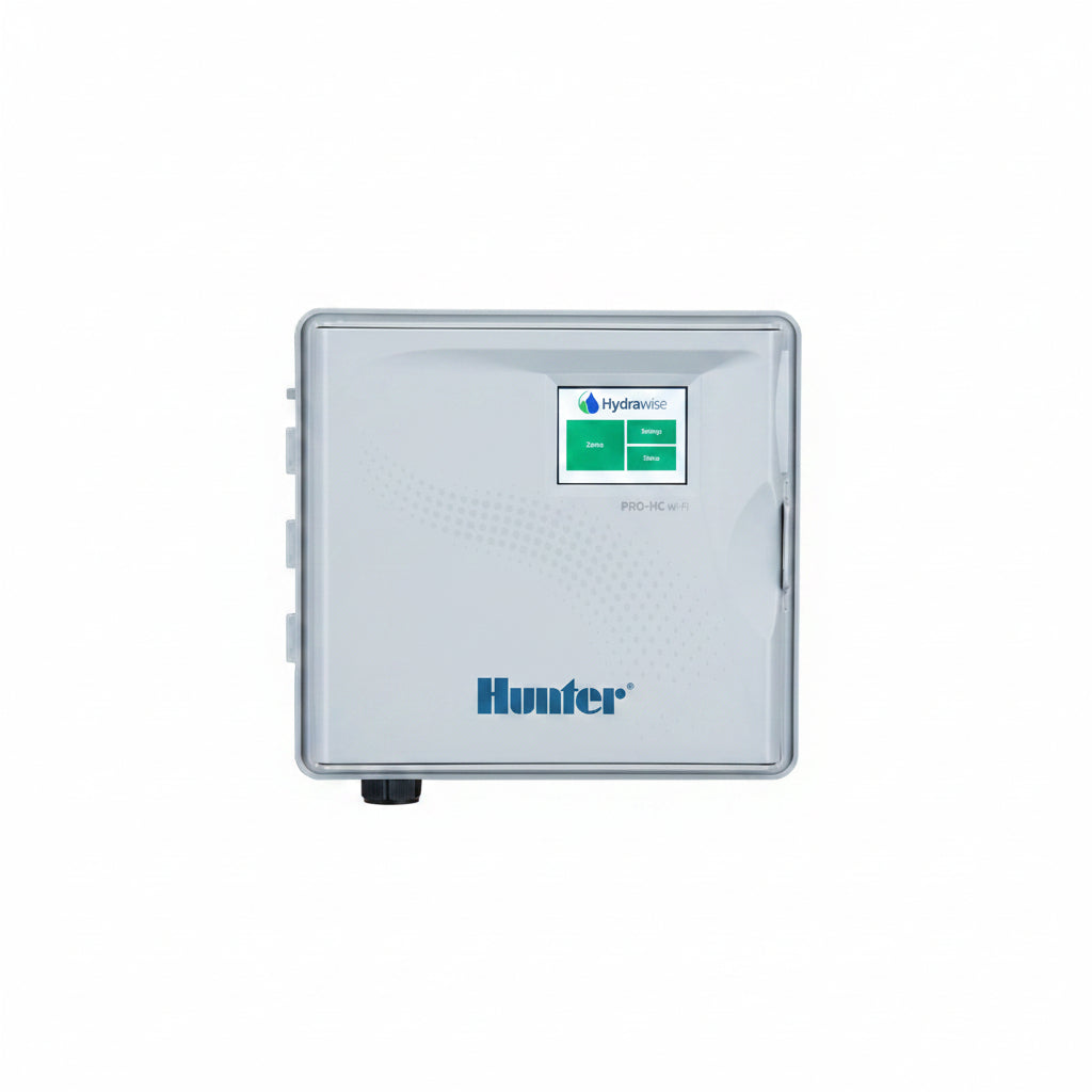 Hunter sprinkler controller on a white background