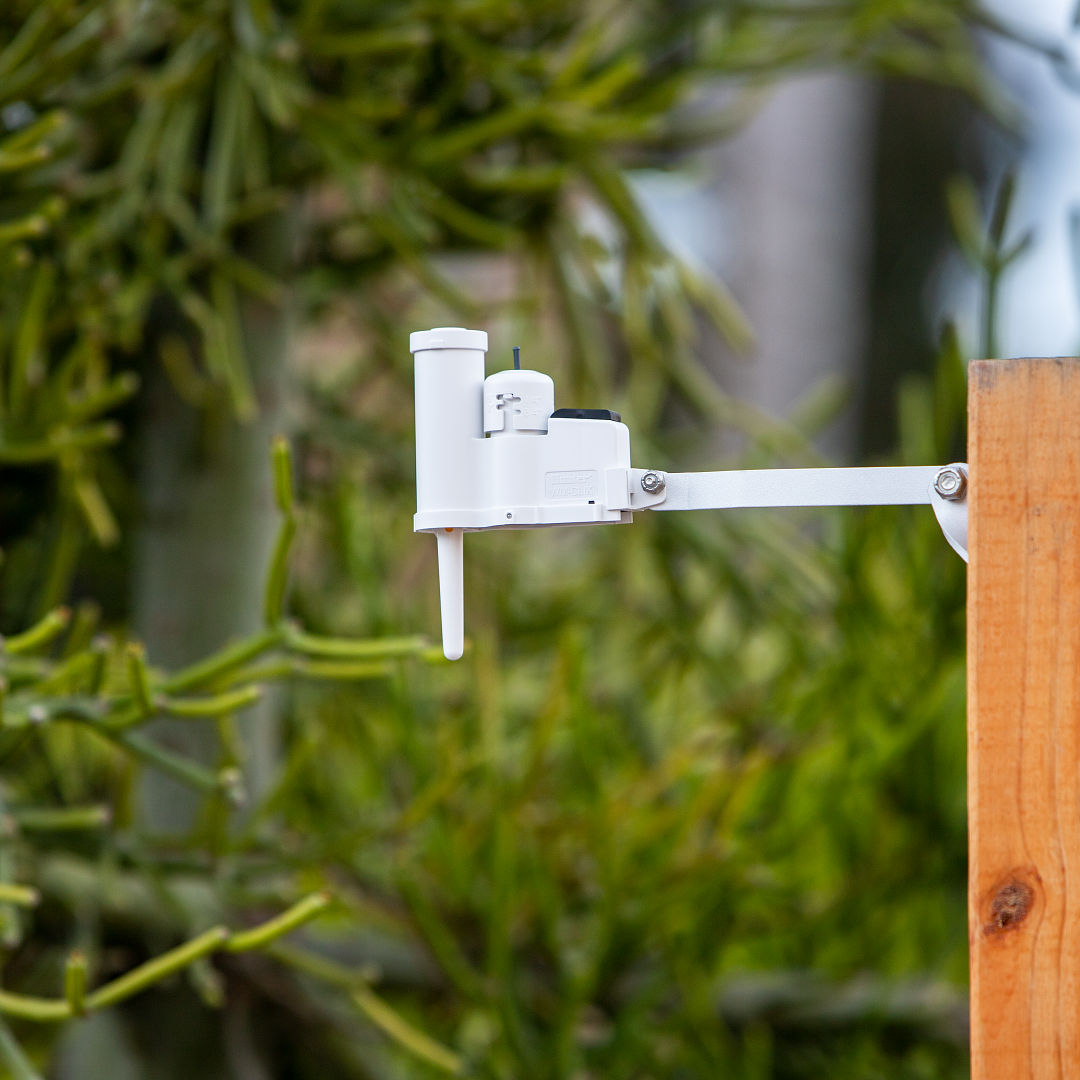 Hunter Wireless Rain Clik sensor mounted on structure installation example
